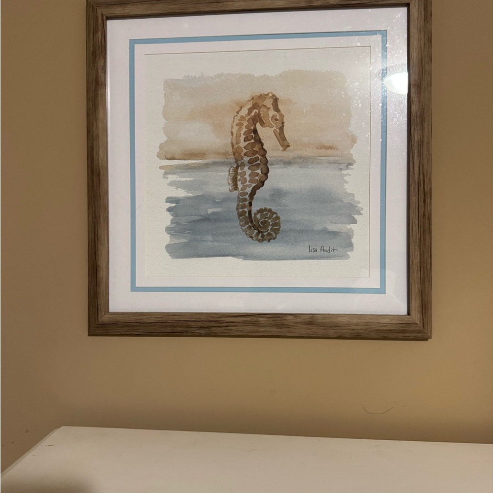Framed Seahorse Watercolor Art